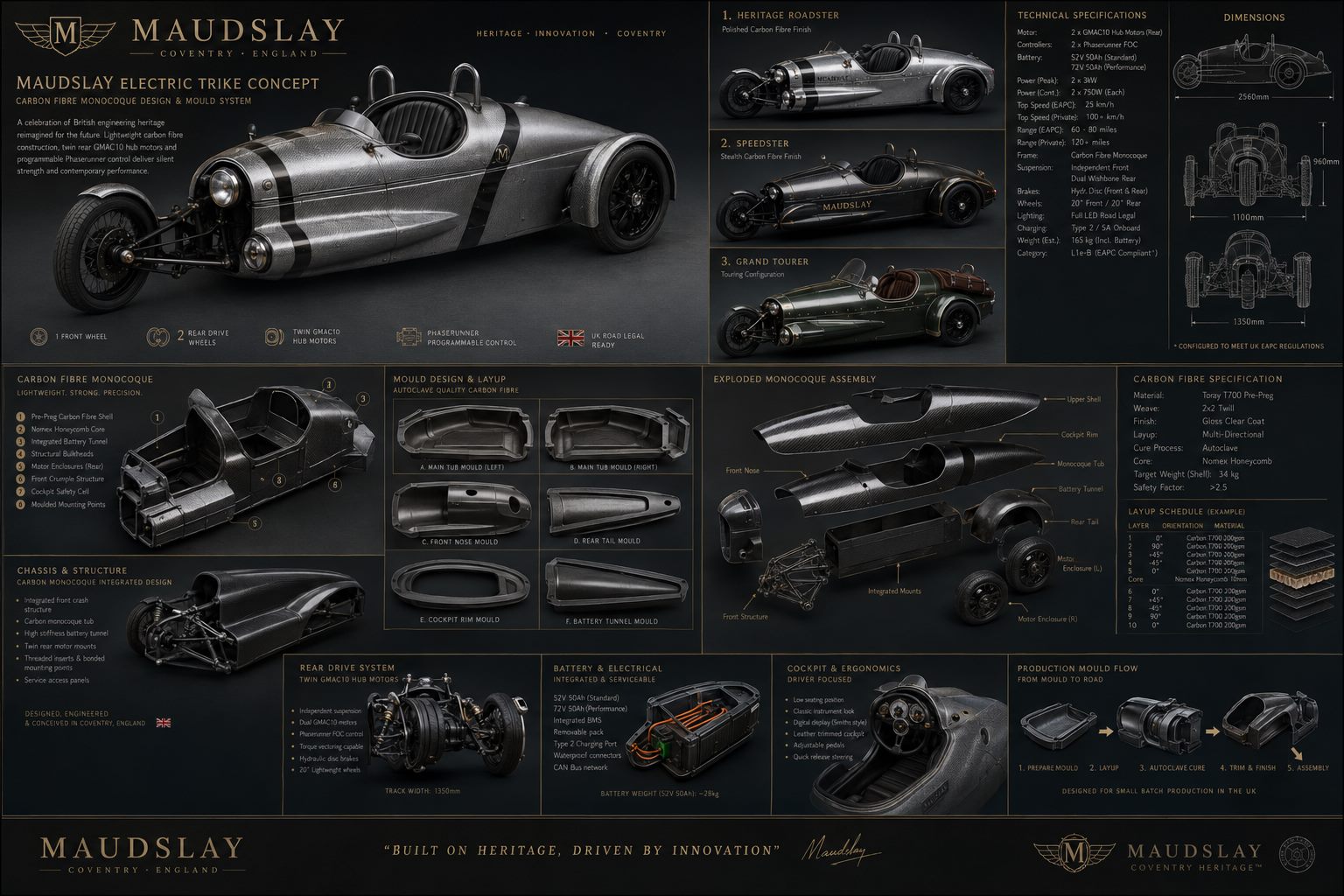 Maudslay electric trike concept board — composite body and mould system study